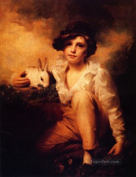 ヘンリー・レイバーン Painting - 男の子とウサギ スコットランドの肖像画家ヘンリー・レイバーン